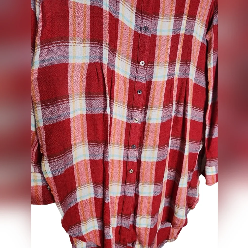 Anthropologie Akemi + Kin Lucie RedPlaid Long boho Tunic Top Blouse, Size XS - Picture 7 of 10